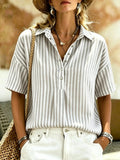 Striped short-sleeved button-down shirt