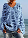 Casual and versatile openwork long-sleeved plus-size women's knit sweater