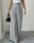 New summer blue and white striped wide-leg pants