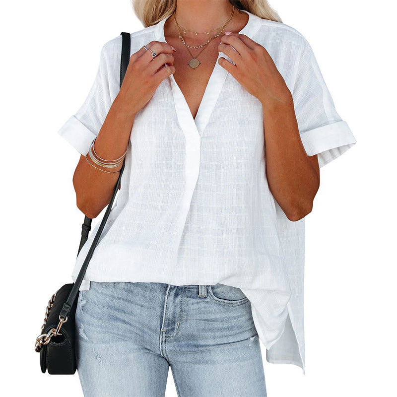 New summer short-sleeved thin V-neck shirt