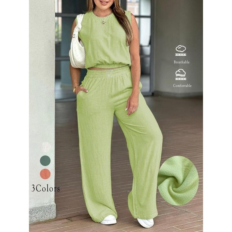 Sleeveless top and wide-leg pants two-piece set
