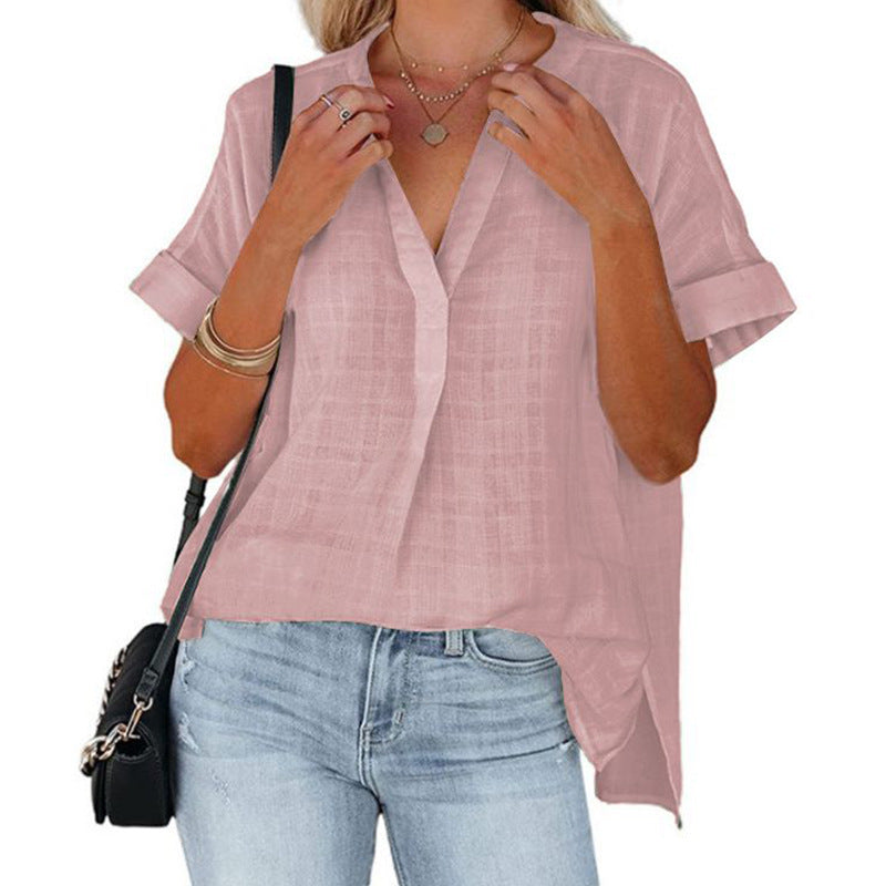 New summer short-sleeved thin V-neck shirt