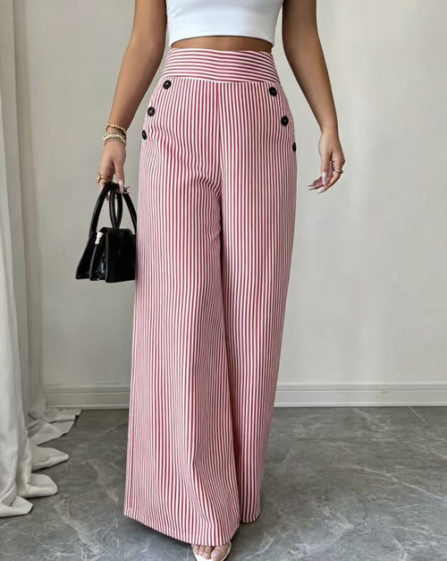New summer blue and white striped wide-leg pants