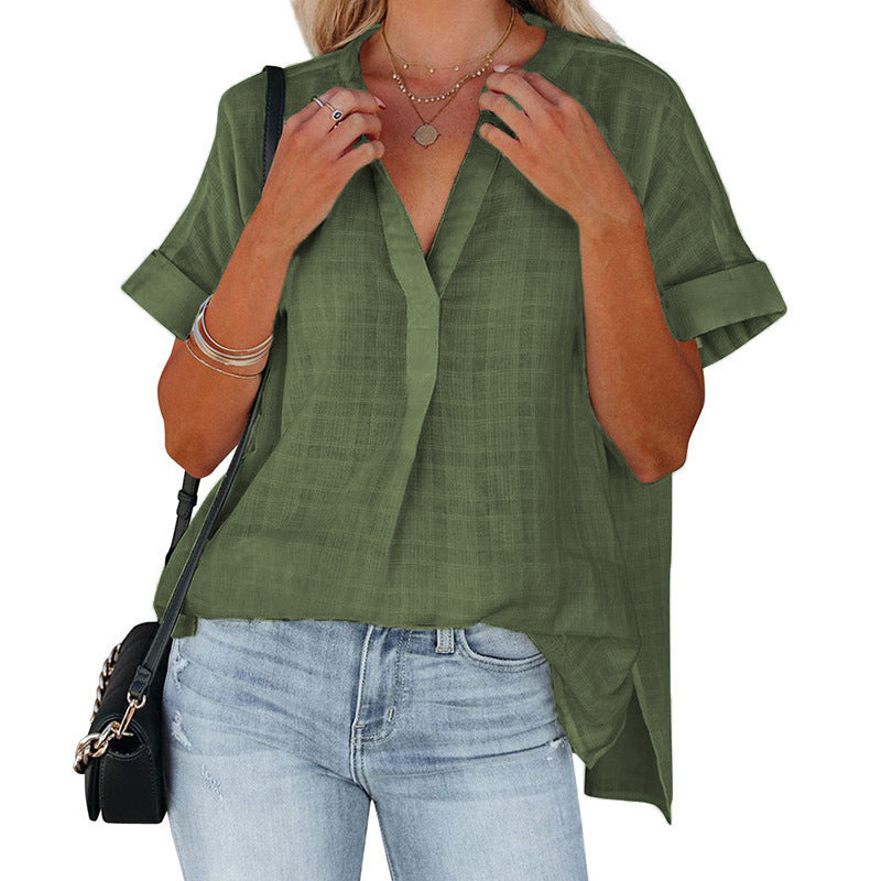 New summer short-sleeved thin V-neck shirt