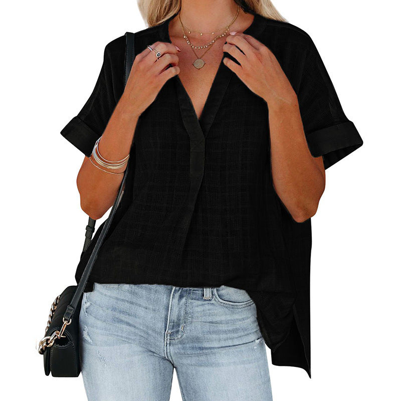 New summer short-sleeved thin V-neck shirt