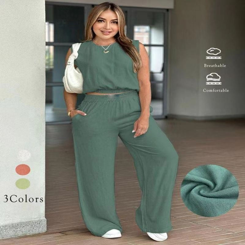 Sleeveless top and wide-leg pants two-piece set