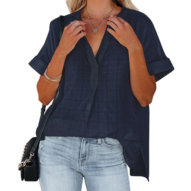 New summer short-sleeved thin V-neck shirt