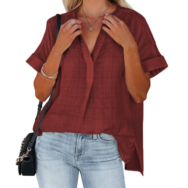 New summer short-sleeved thin V-neck shirt