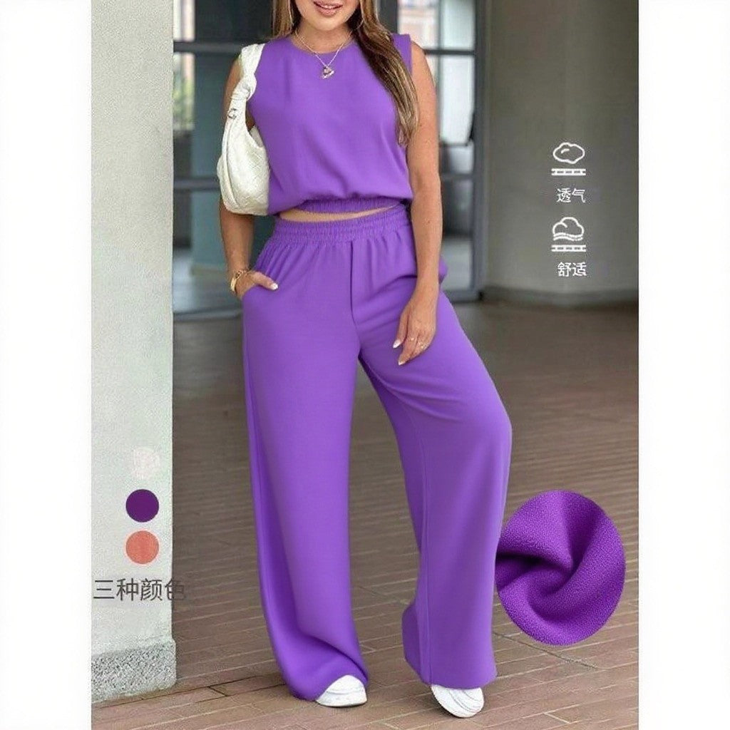 Sleeveless top and wide-leg pants two-piece set