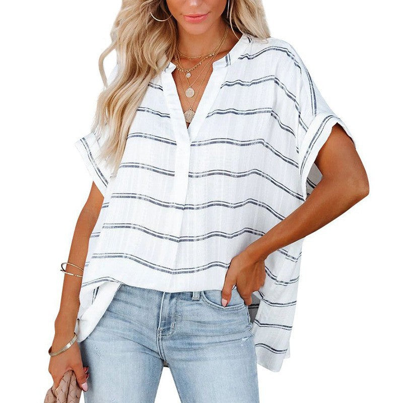 New summer short-sleeved thin V-neck shirt