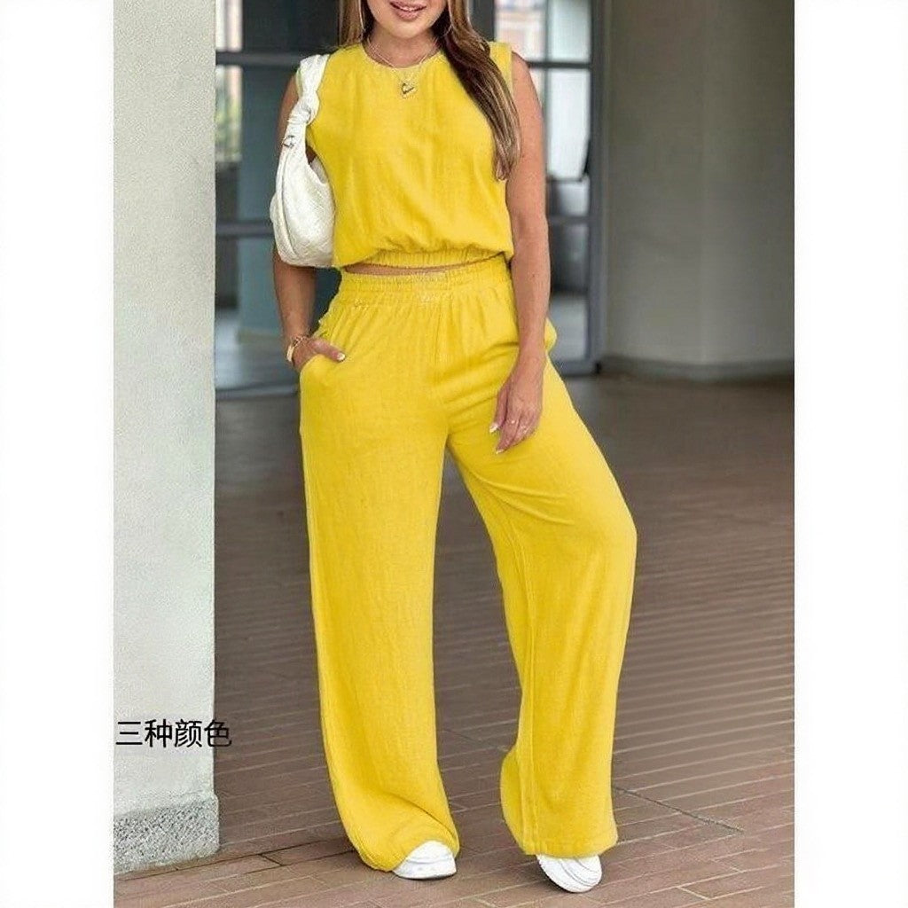 Sleeveless top and wide-leg pants two-piece set