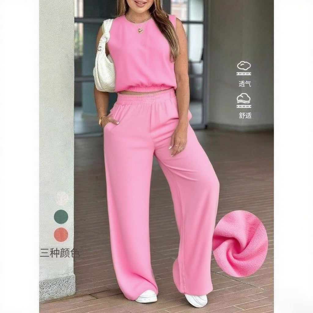 Sleeveless top and wide-leg pants two-piece set