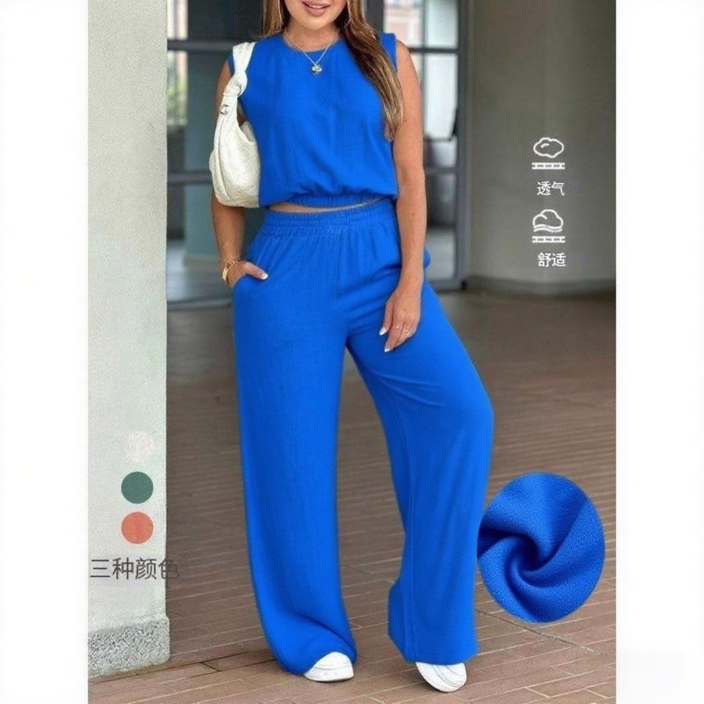 Sleeveless top and wide-leg pants two-piece set